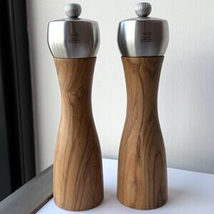 Peugeot Fidji Olivewood Salt & Pepper Mills 8" Williams Sonoma Set of 2 Grinders